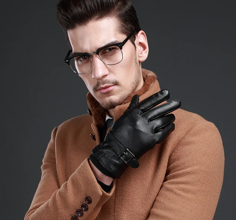 Новые кожаные зимние перчатки guantes, теплые перчатки из овчины, мужские кожаные перчатки, простые противоскользящие перчатки для мужчин KWA559