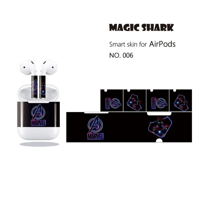Водонепроницаемая ПВХ пленка Magic Shark Super Hero чехол для Apple Airpods 001 010|Наклейки