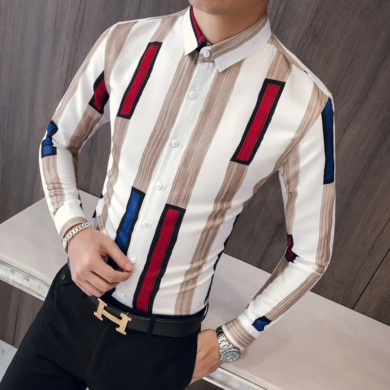 Мужская полосатая рубашка с длинным рукавом модные Необычные Camisa Social Masculina