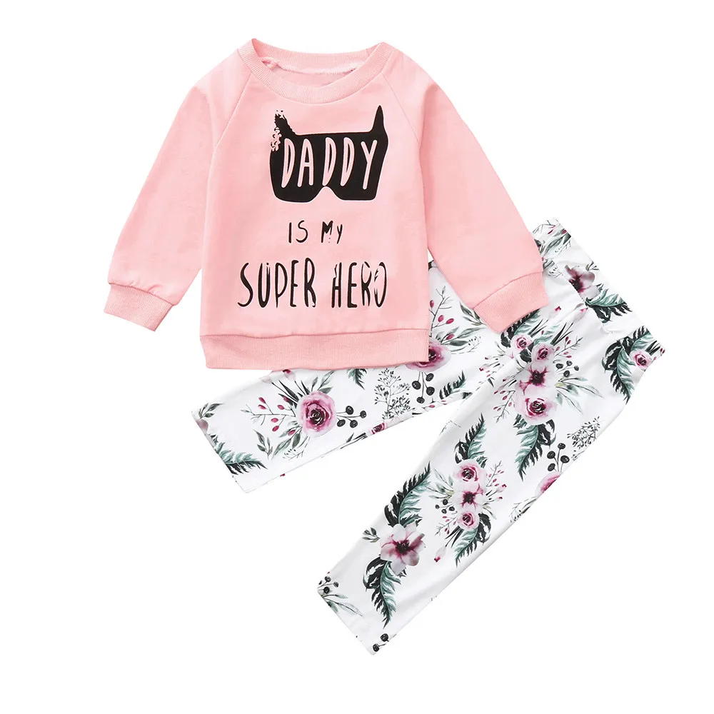 Toddler Boy Clothes 2019 Children Baby Outfits Girl Letter Tops T-shirt Pullover Sweatshirt+Pants 2pcs Set | Детская одежда и