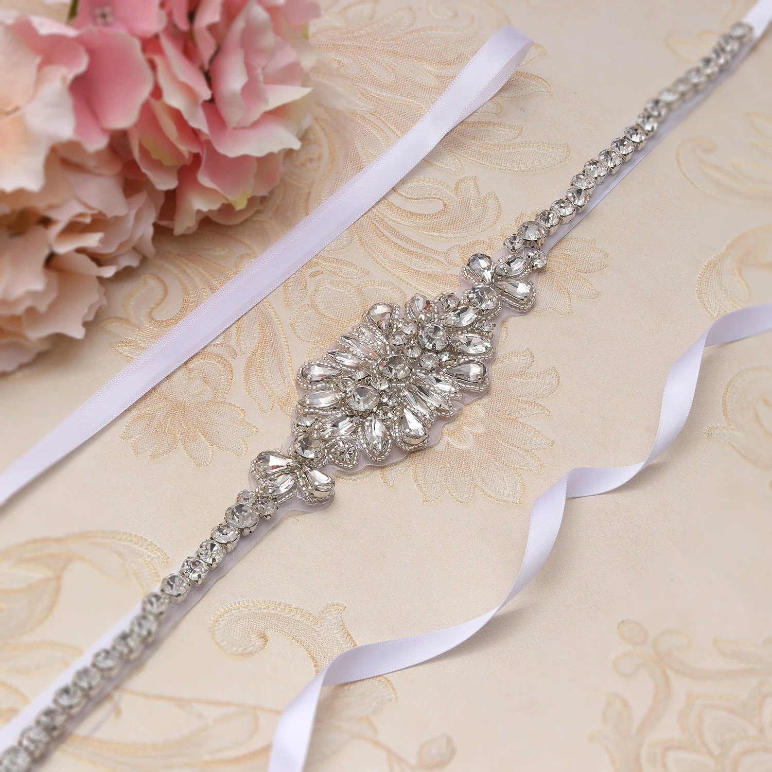 MissRDress тонкий длинный ремень для свадьбы 18 дюймов свадебный цветок с кристаллами
