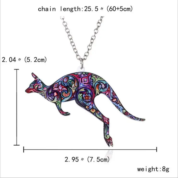 

Acrylic coloured drawing kangaroo necklace