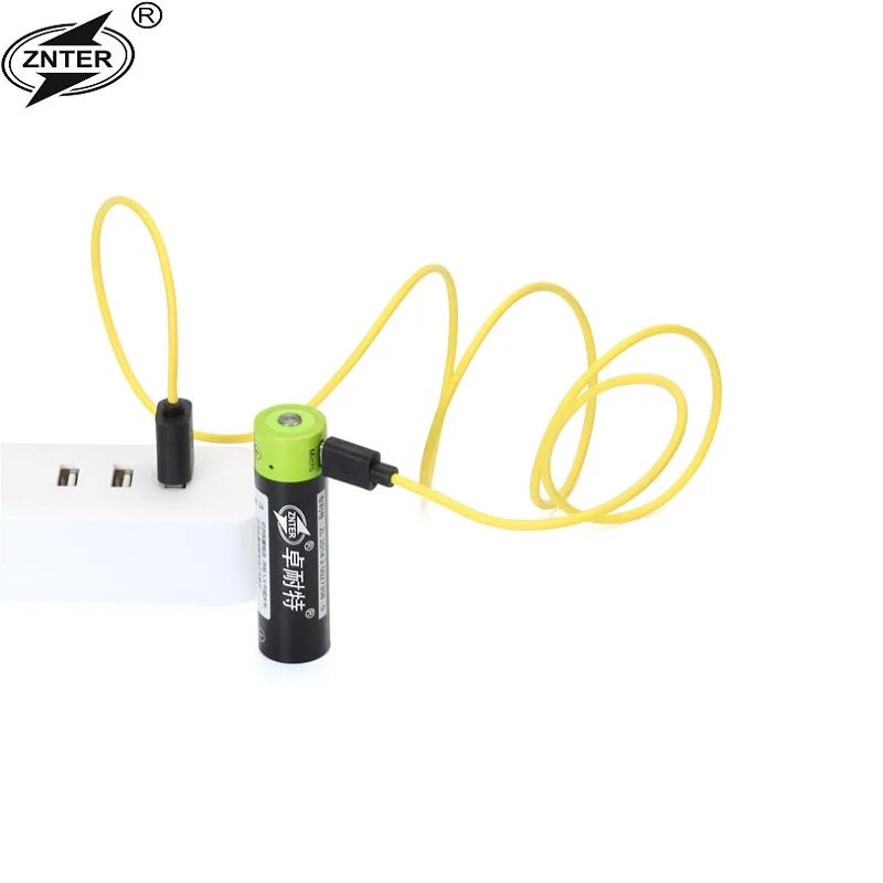 ZNTER AA Аккумуляторная батарея 1 5 V 2A 1250mAh USB зарядка литиевая с кабелем Micro