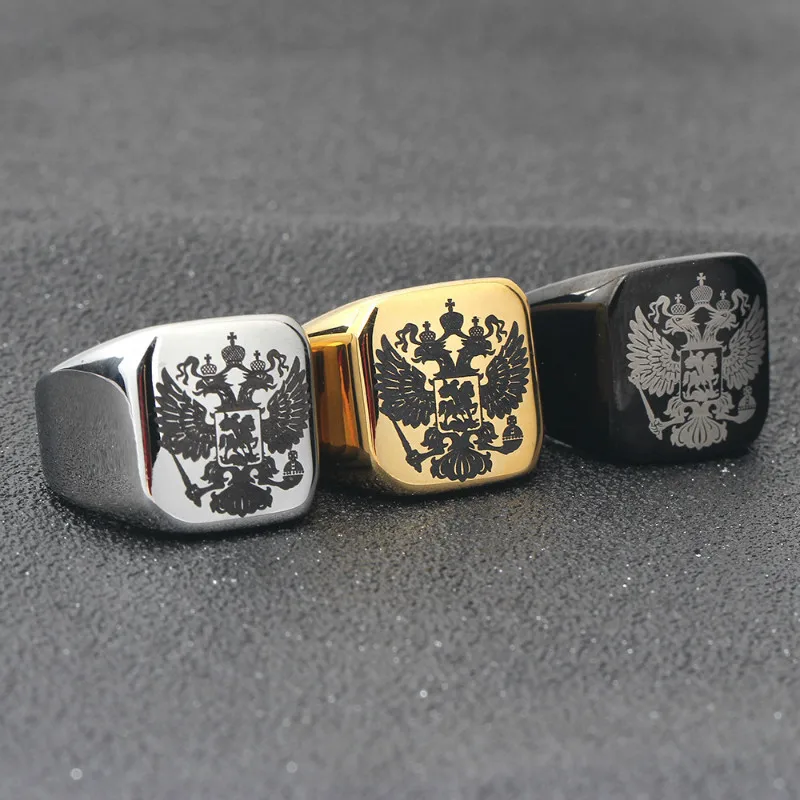 Skute, русская национальная эмблема, печатка, кольцо для мужчин, двуглавый орел, титановая сталь, кольцо на палец, властное, браческое кольцо, подарок