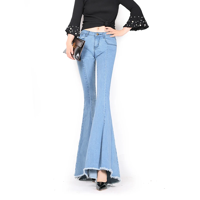 Free Shipping 2021 New Fashion Long Jeans Pants For Women Flare Trousers Plus Size 24-32 Size Denim Female Summer Tassels Jeans