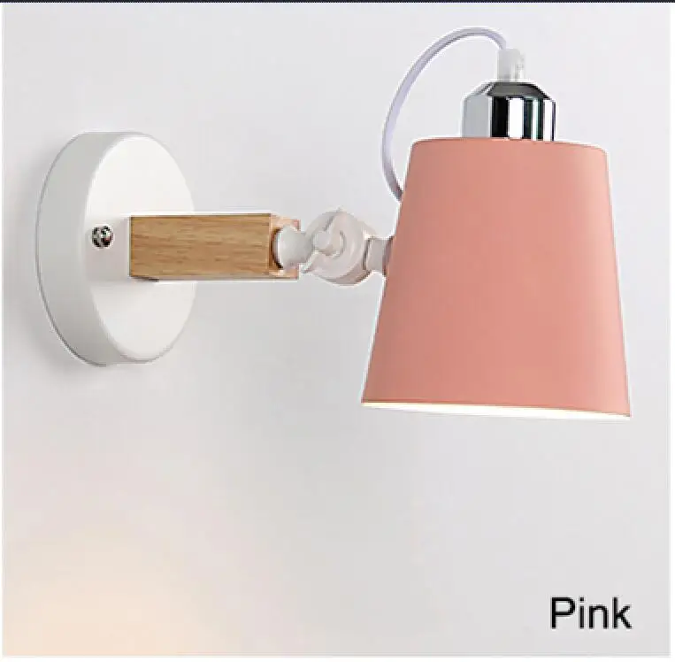 Pink MDWELL современный стиль E27 светодиодный настенный светильник скандинавский металлический абажур настенные светильники для коридора спальни прикроватный светильник настенные бра - Цвет абажура: Pink