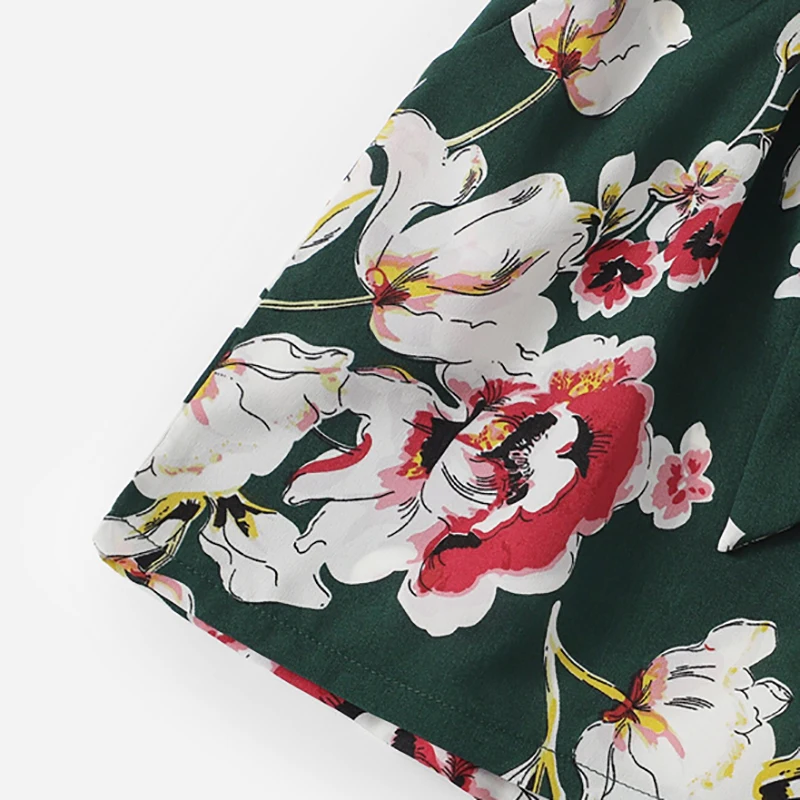 Dotfashion шорты с цветочным принтом и поясом для женщин Летние повседневные шорты для женщин Boho эластичная талия корейская мода Широкие шорты