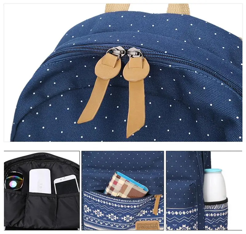 Preppy Stylish Canvas Printing Backpack Women School Bags for Teenage Girls Cute Black Set Travel Backpacks Female Bagpack | Багаж и сумки