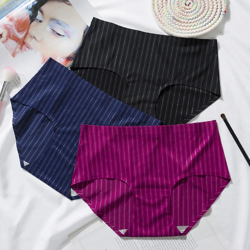 Женское нижнее белье SP & CITY 3 шт. бесшовные хлопковые трусы в полоску со средней