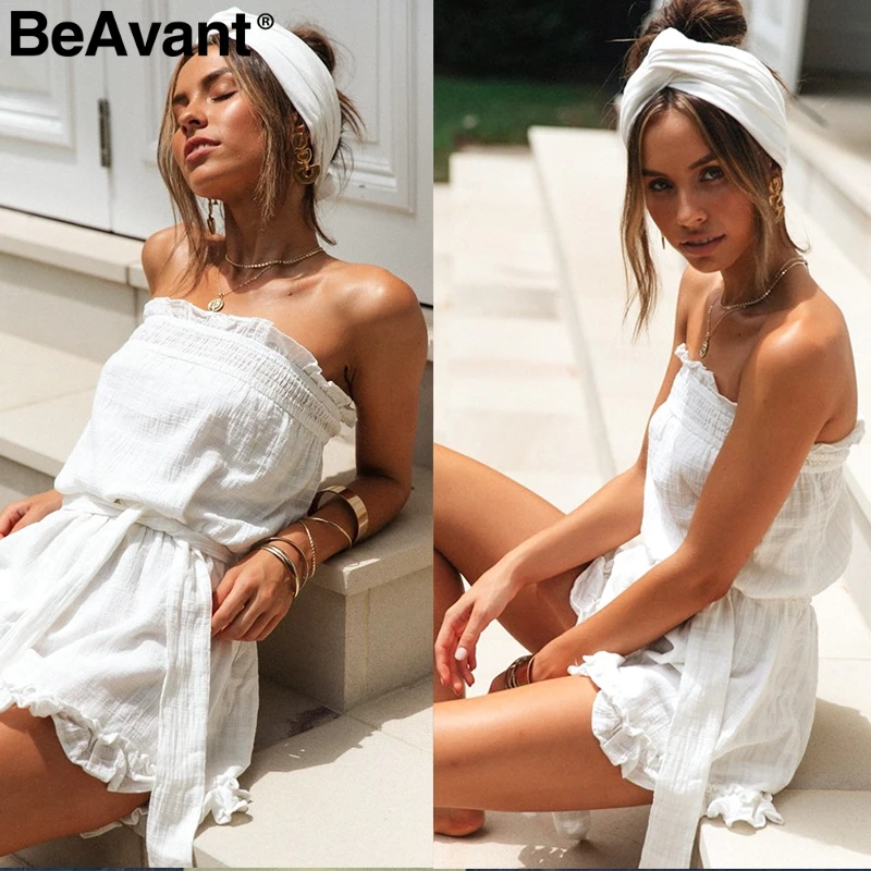 BeAvant гофрированный сексуальный наряд без бретелек Женский Белый хлопок летний