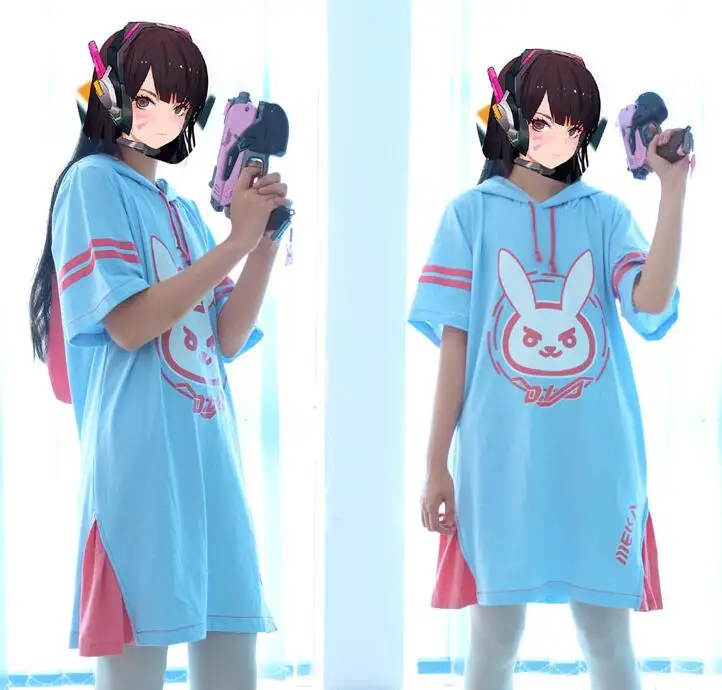 Kawaii D. va длинная Лоскутная футболка платье для женщин Dva футболки с капюшоном Дамы