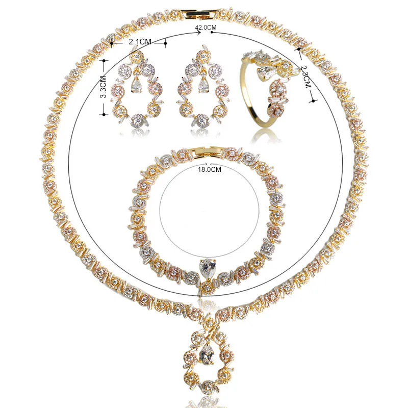 MECHOSEN/модные женские свадебные ювелирные наборы 3 тона покрытые цирконием