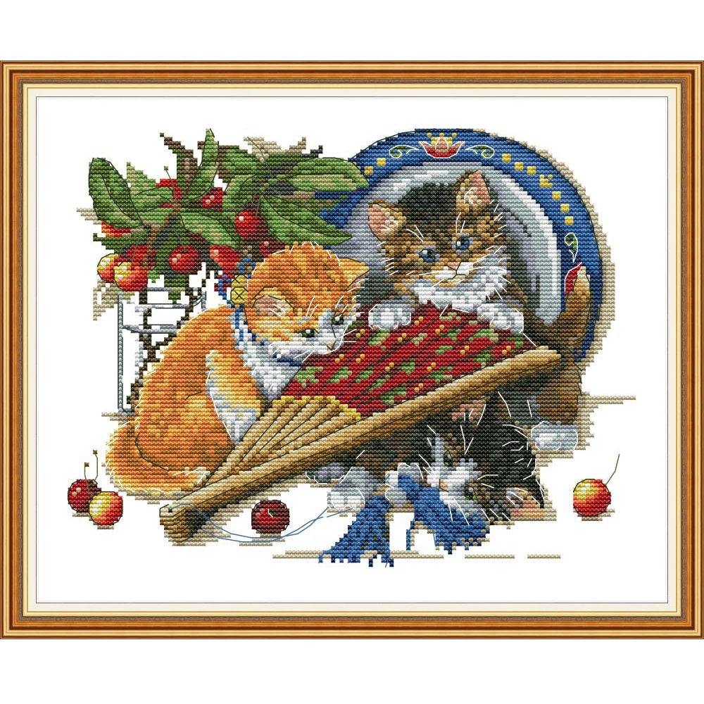 

Наборы для вышивки крестиком GG Cat and Fan, Китайская вышивка, 14CT, узор для вышивки крестиком для домашнего декора