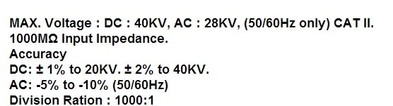 Высоковольтный зонд 40KV DC 28KV AC 1000 МОм вход 1000:1 4 мультиметр warran