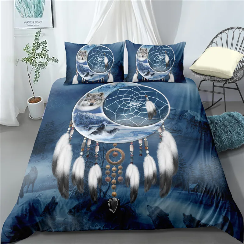 Dreamcatcher animal print bedding set bohemian duvet cover wolf bed King Queen Full Single Bedclothes best gift direct | Дом и сад