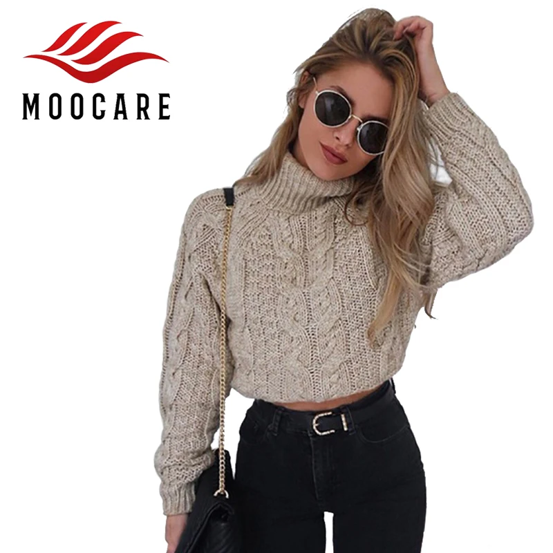 Women Sexy Short Jumper Knit Turtleneck Long Sleeve Loose Twisted Knitted Sweater Autumn Winter Solid Casual Pullover | Женская одежда