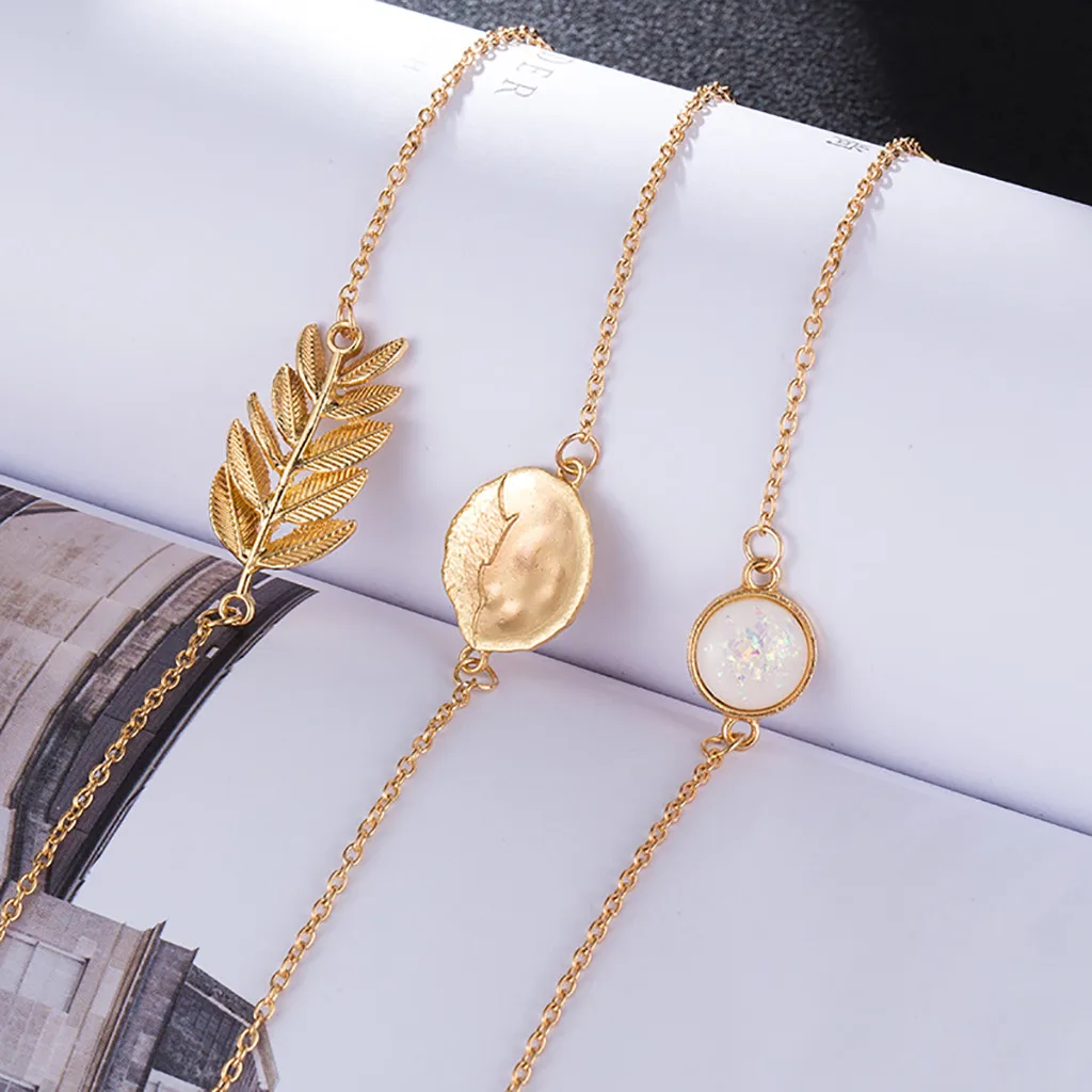 Diomedes New Fashion Trendy Simple Hand Strap Vintage Ethnic Wind Protein Pine Stone Alloy Bracelet 3 Piece Set Y607 | Украшения и
