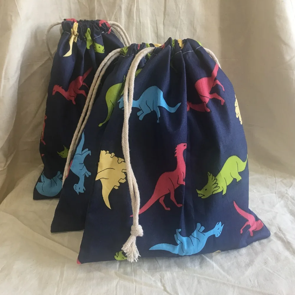 Drawstring хлопка Eco организованная чехол вечерние Подарочный пакет с принтом «динозавр»; Темно-синие YL311b