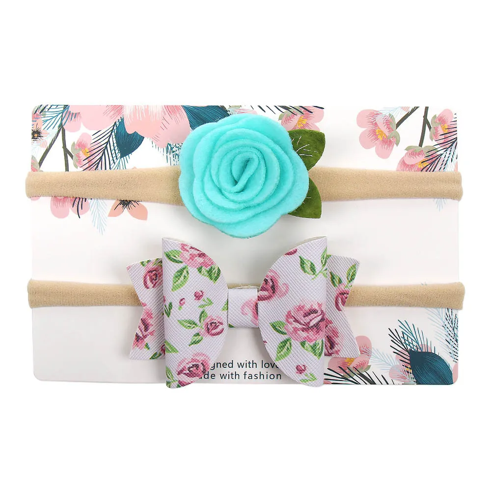 4 AHB 2Pcs/set Headband for Baby Girls Cute Felt Flower Print Leather Hair Bows Newborn Elastic Head Band Birthday Kids Headwear - Цвет: 4