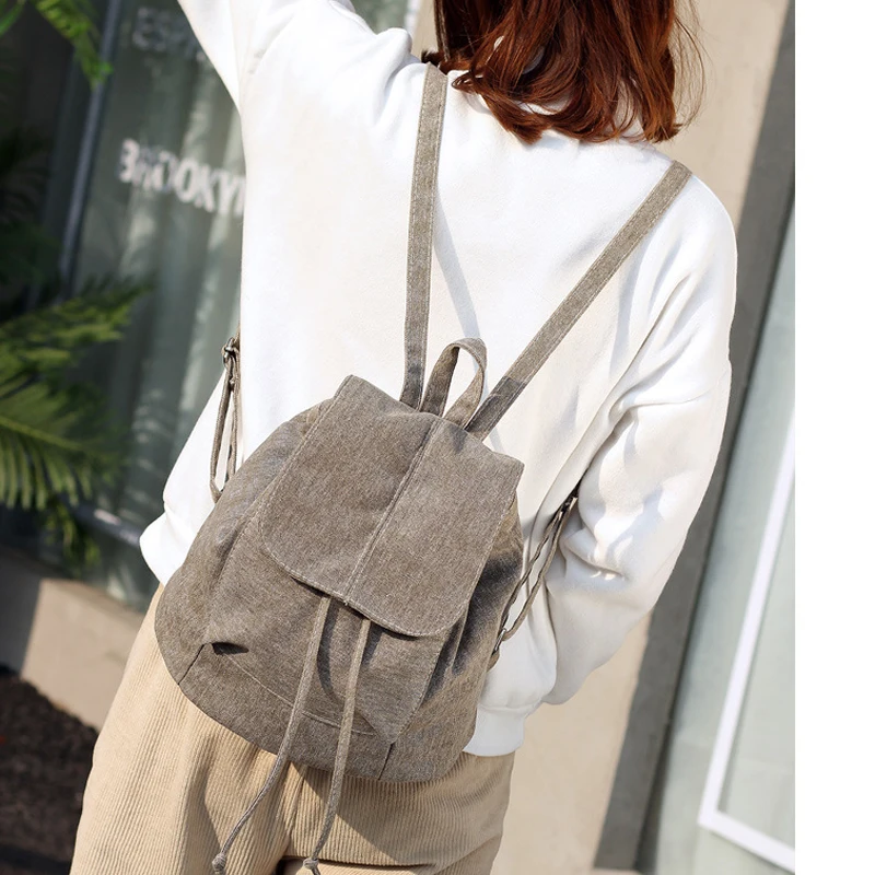 Джинсовый холщовый женский рюкзак на шнурке новинка 2018 школьные сумки для