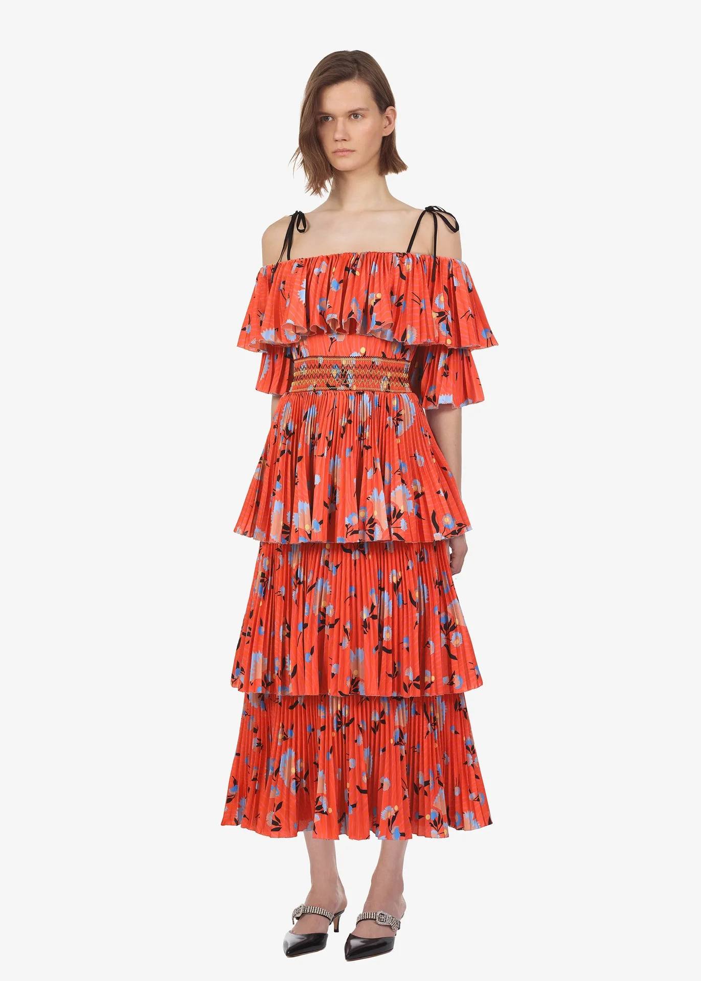 Летнее Новое Женское платье красные цифровые печатные с открытыми плечами