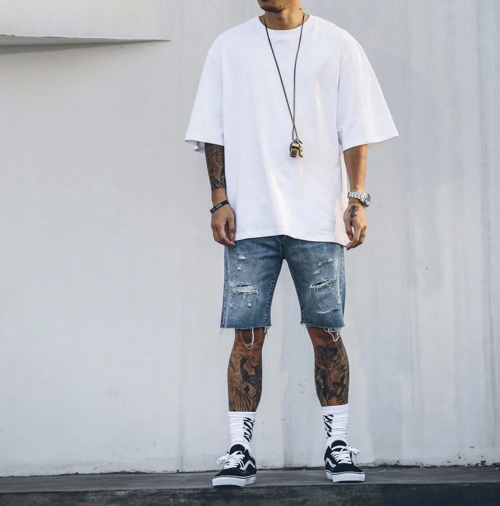Новый Лидер продаж 2017 г. модные высокие уличные мужские destroyed Denim Шорты мужчины в