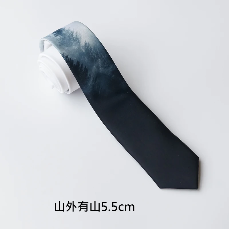 5.5cm wide Галстук бабочка с принтом галстук 7cm5. 5 см темно-синий градиент пейзаж китайский стиль ретро день рождения Молодежный подарок gravatas - Цвет: 5.5cm wide