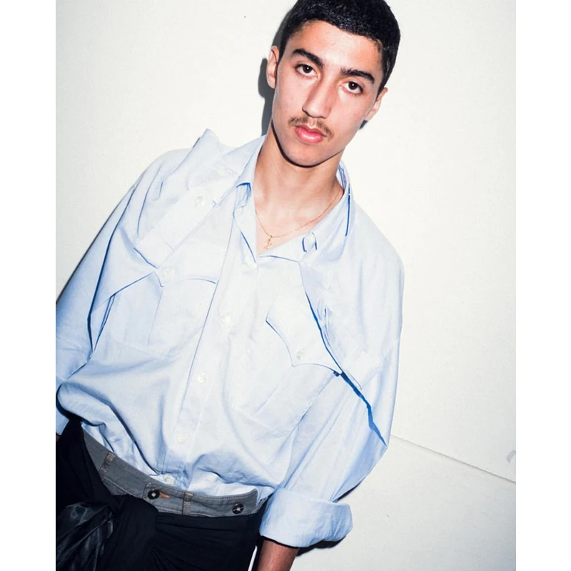 

Dark black deconstructed stereoscopic tailoring multi - piercing silhouette loose cotton shirt for men. S-6XL