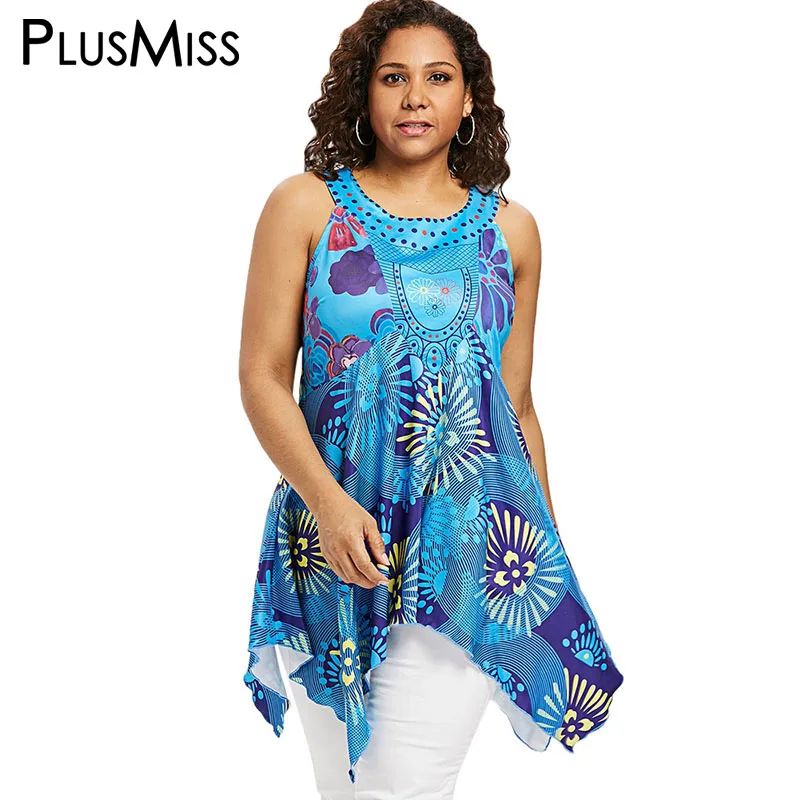PlusMiss плюс размер цветочный цветок Boho Печать Туника Топы 5XL Женские большие