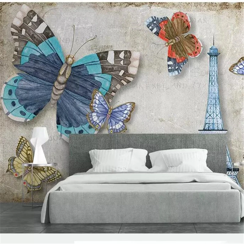 3d обои на заказ фотообои Современная ностальгическая Ретро Бабочка Парижская