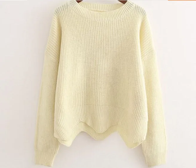 Женские свитера и пуловеры с круглым вырезом повседневный однотонный вязаный