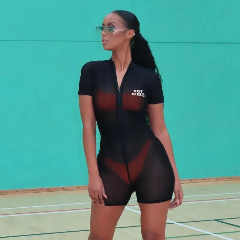 Новинка сексуальный женский прозрачный сетчатый комбинезон на молнии