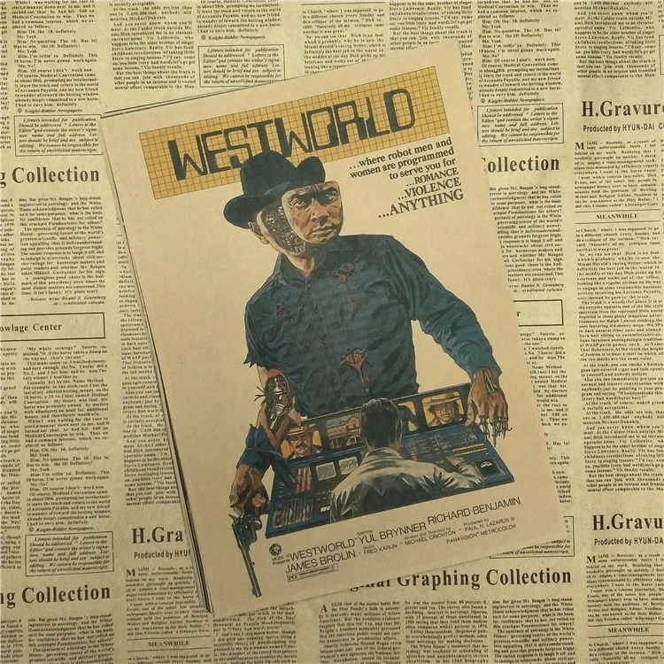 Westworld классический фильм крафт бумага Плакат Бар Кафе гостиная столовая