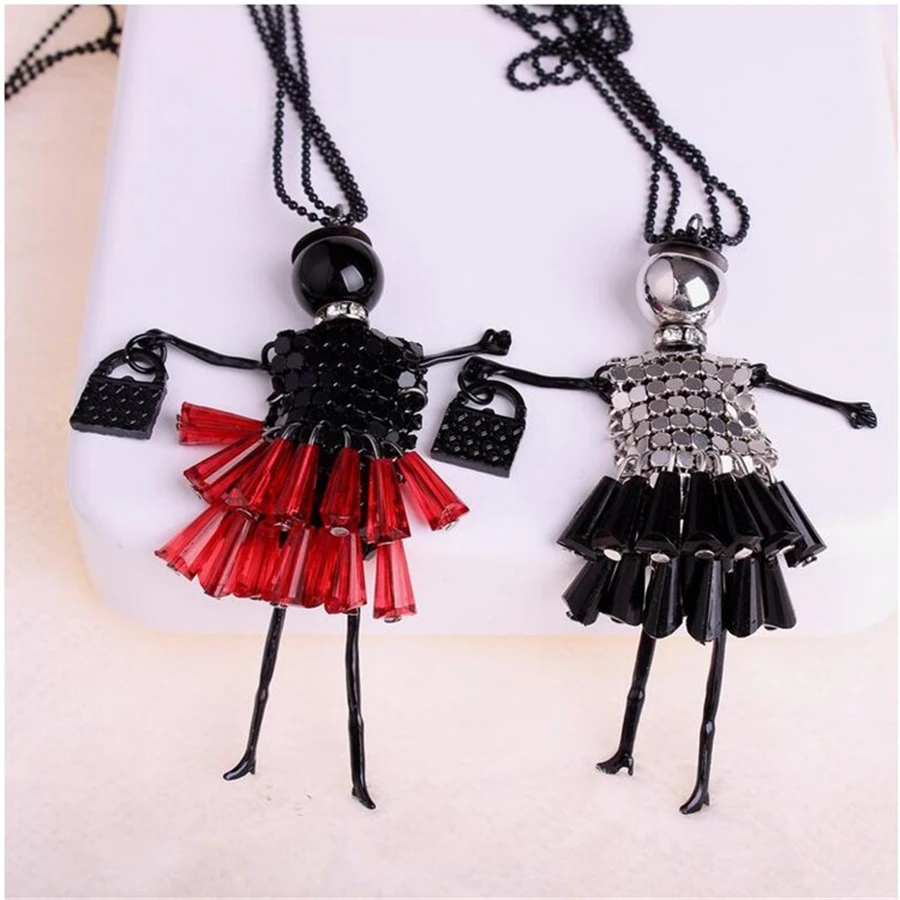 Doll cute women pendant necklace many colors long chain hot handmade girls fashion jewelry rhinestone collier femme | Украшения и