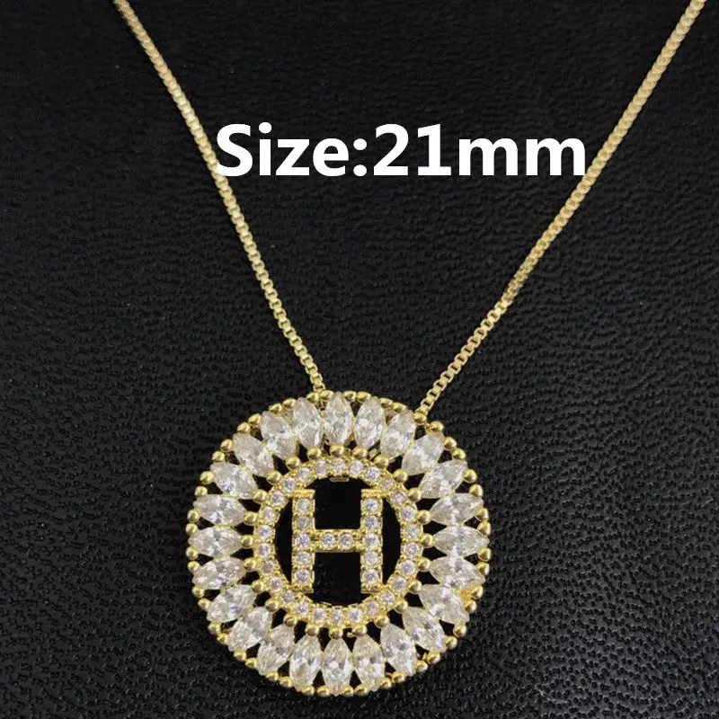 OMYFUN Factory Price Initials Letter Pendant Necklace Brazil Cubic Zirconia Inlay Round Shape Alphabet H Jewelry Bijoux | Украшения и