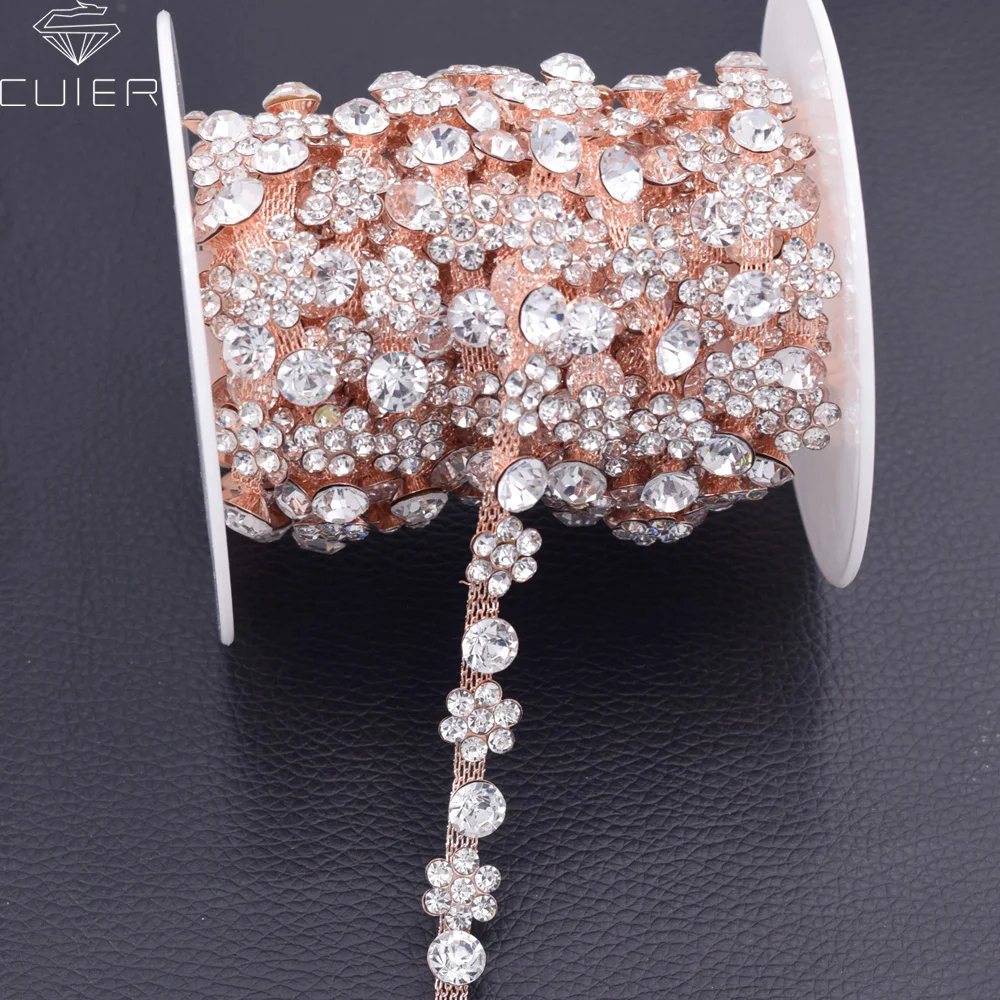 

10yards plum blossom Rhinestone chain Bridal dress belt patches trims Handmade appliques for Garment decorations HF-3168