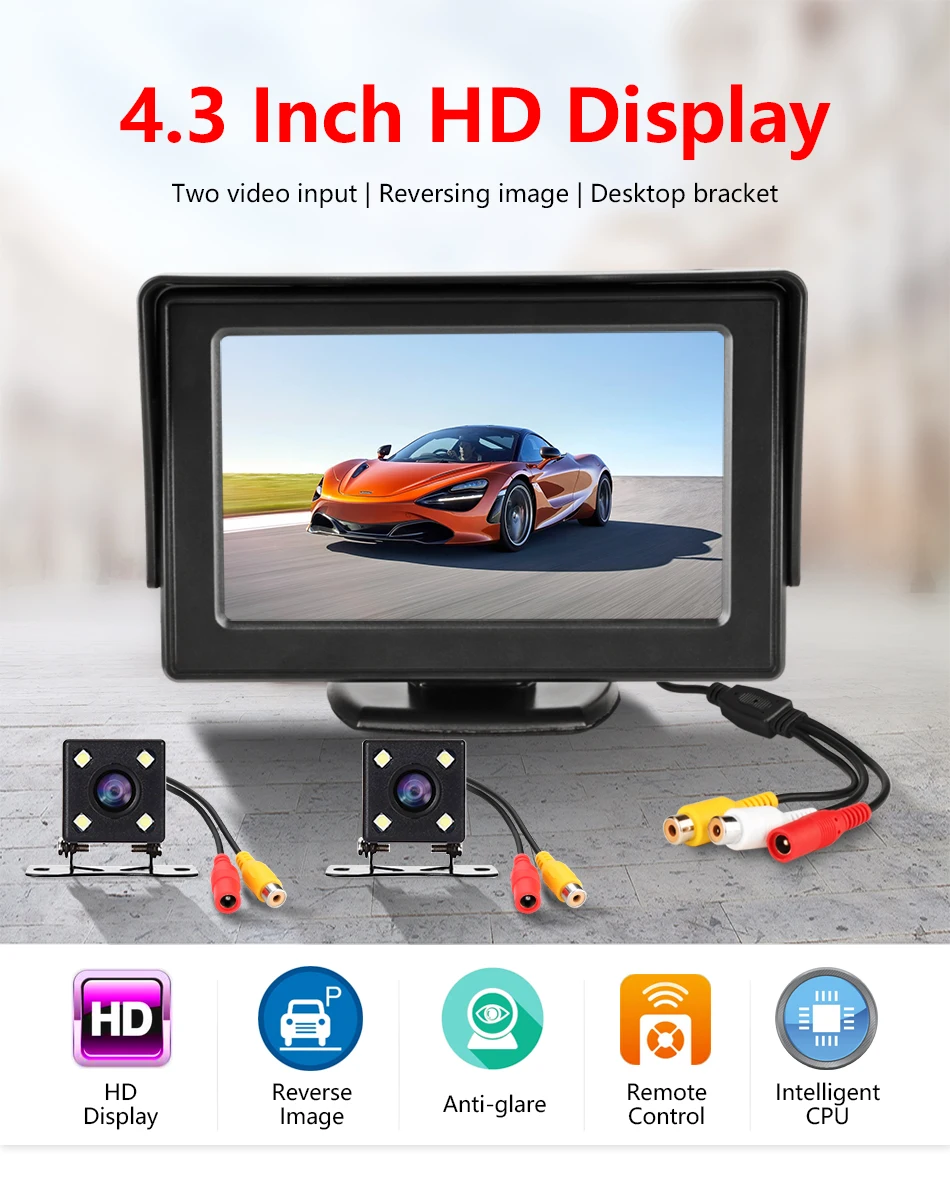 Автомобильный монитор 4," экран для камеры заднего вида TFT lcd дисплей HD цифровой цветной PAL/NTSC двойной объектив приоритет разворота