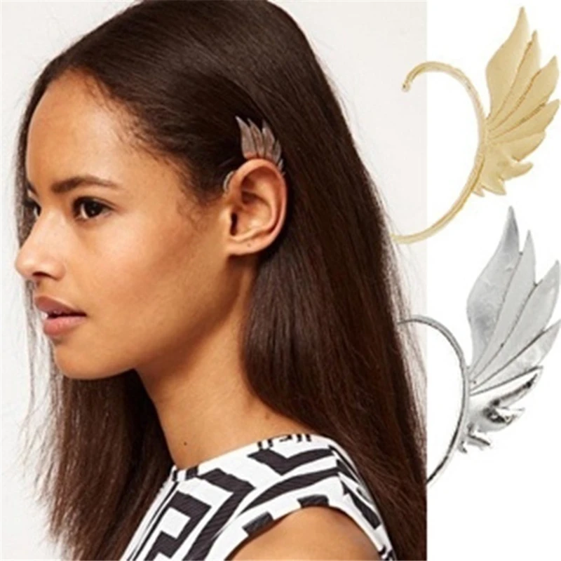 Hot Fashion Single Girl Ear Cuff Earrings 1PC Angel Feather Golden Clips For Women Left Punk Jewelry Gift | Украшения и