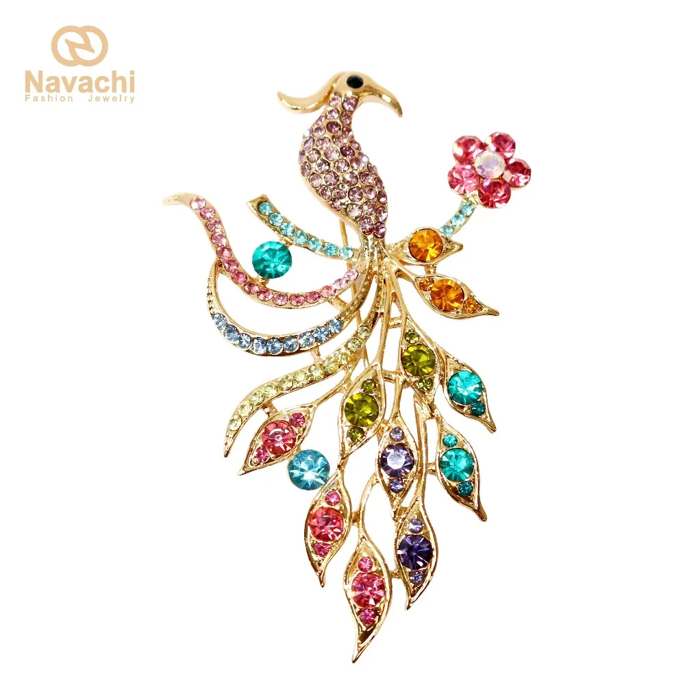 Navachi Павлин Peahen GP Красочные Кристаллы Стразы Перо булавка брошь SMT7354|brooch wedding|brooch