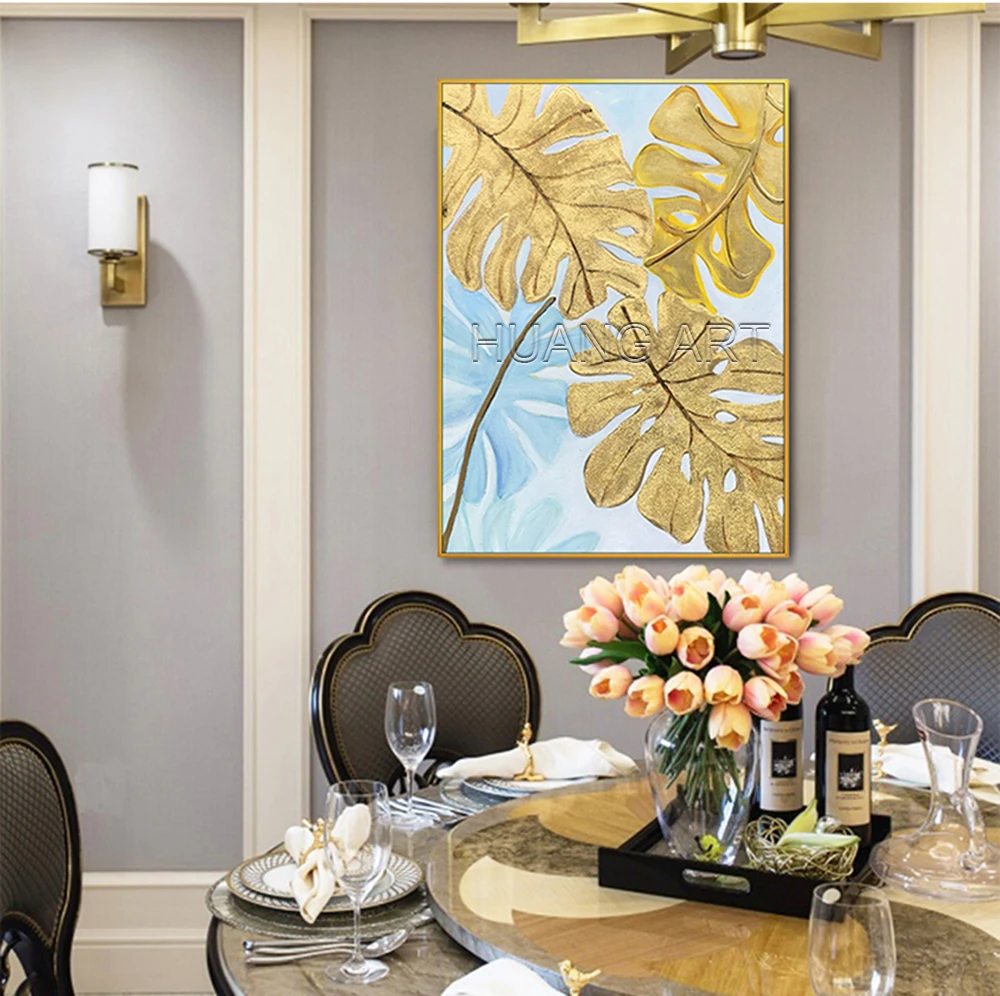 Skill Artist Hand-painted High Quality Modern Abstract Golden Leaves Oil Painting on Canvas for Decor Beautiful Leaf | Дом и сад