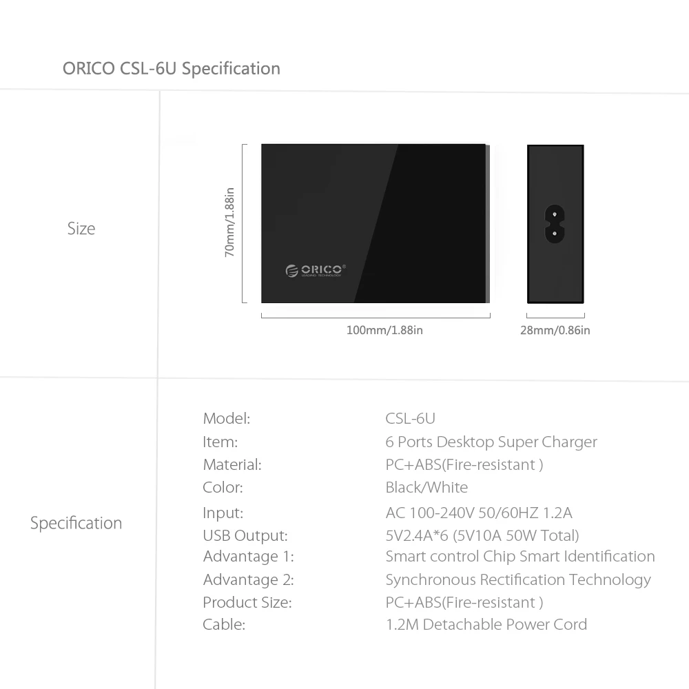 ORICO USB зарядное устройство 6 портов 5V2. 4A на порт ЕС или США вилка настольный