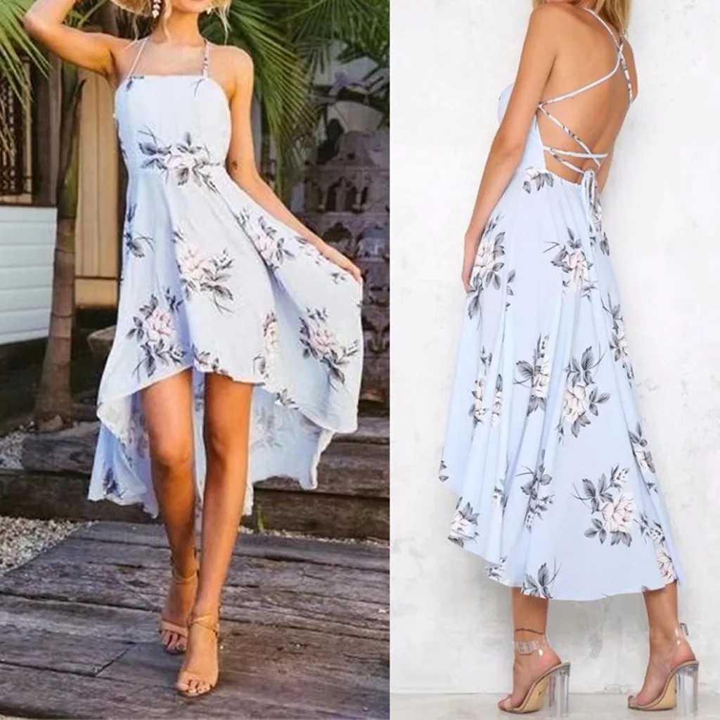 Платье Женская сексуальное с открытой спиной без Бретелек Печатных пляжное