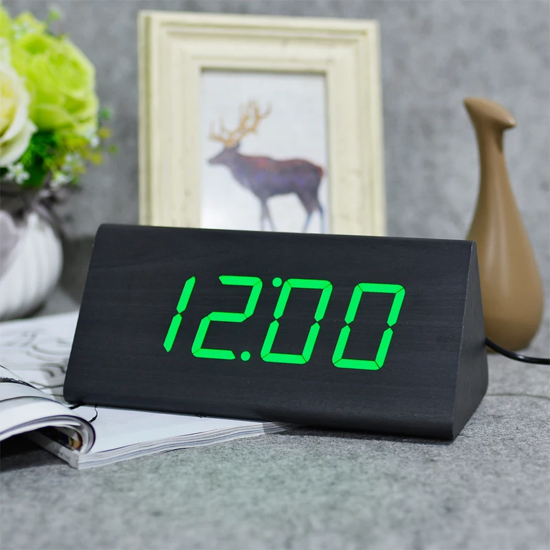 Suncree LED деревянный стол и Настольный будильник Температура голосовой активации