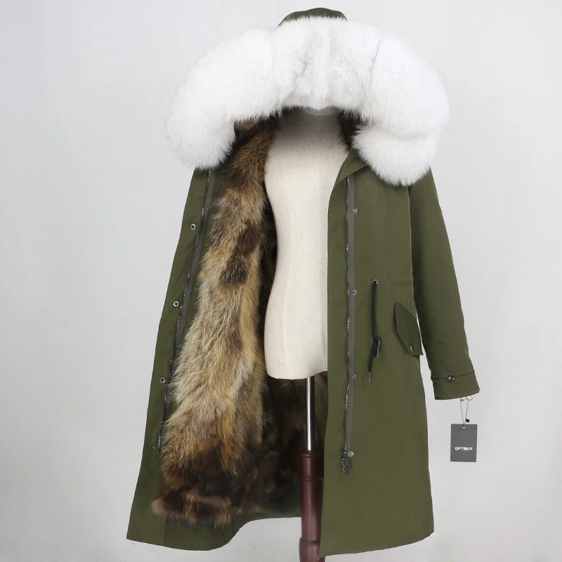 green natural white OFTBUY X-long Parka, водонепроницаемая ткань, верхняя одежда, зимняя куртка для женщин, натуральный Лисий мех, капюшон, Лисий мех, подкладка, натуральный мех, пальто, съемный - Цвет: green natural white
