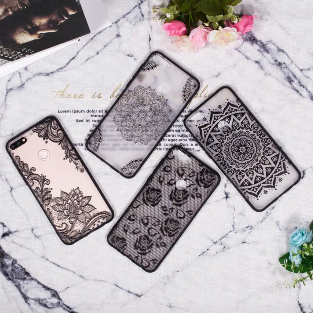 Cover Huawei Honor 7C Case On 5.99&quot 3D Relief Pink Flower TPU + PC Back For Y7 Prime 2018 Women |