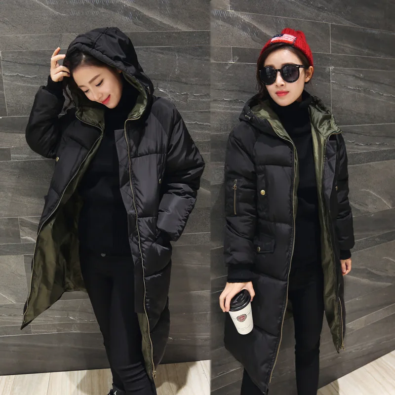 

2019 New Women Winter Cotton Coat Solid Hooded Parkas Large Size Loose Long Cotton Jacket Fashion Warmth Winter Outerwear CW087