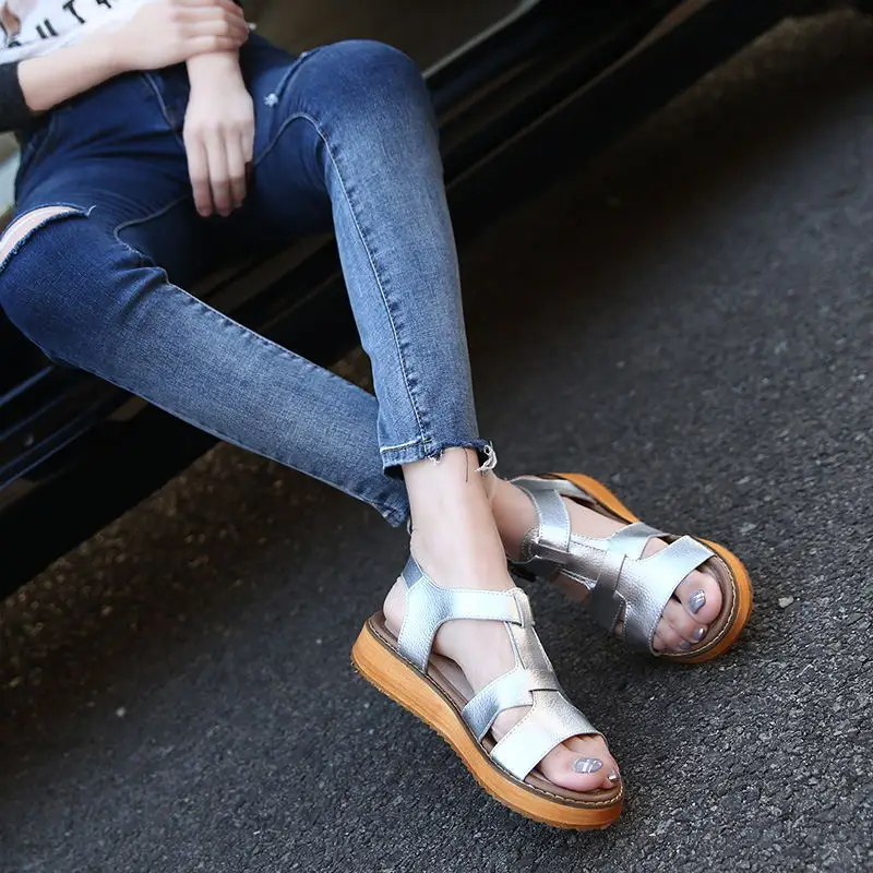 Сандалии женские из натуральной кожи дизайнерские шлепанцы на платформе с