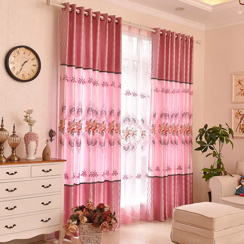 

European Luxury High-End Simulation Silk Fabric Embroidery Window Curtain for Living Room Floral Pattern for BedroomDecoration