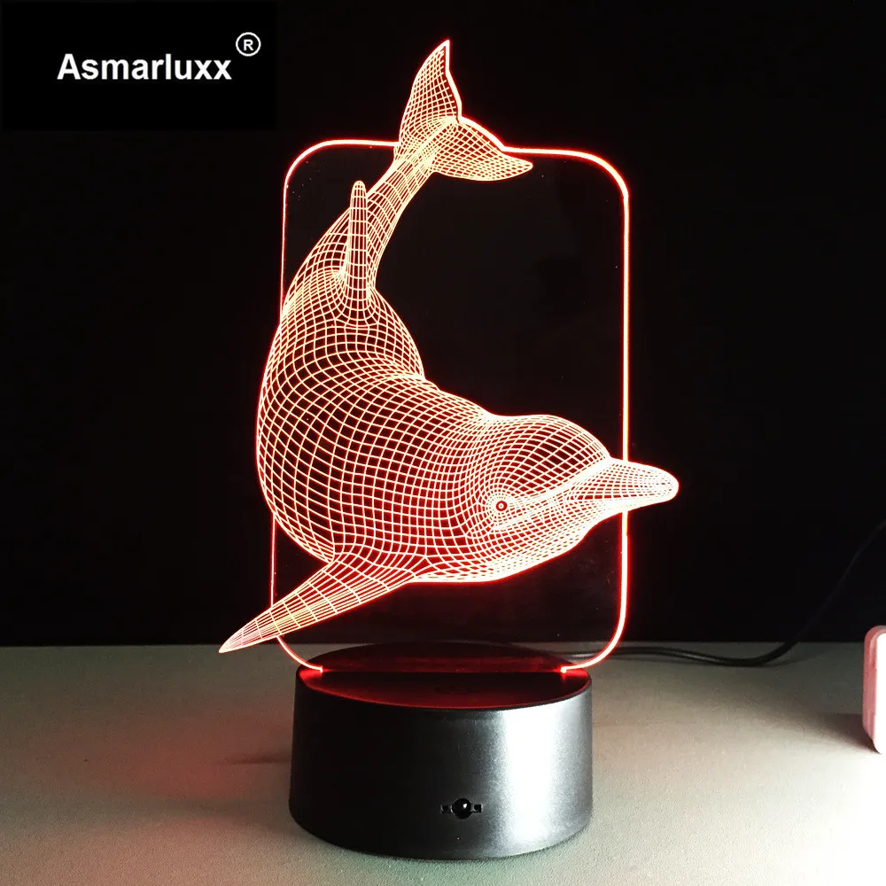 

Dolphin Lamp 3D Illusion Led Night Light 7 Colors Table Novelty Decor lights with Touch Button for Friends Kids Gift Drop Ship