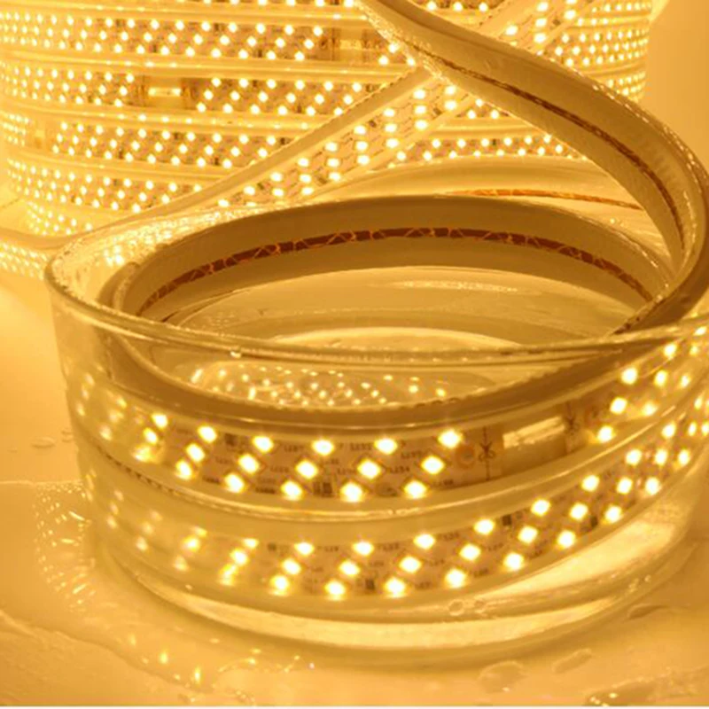 Высокая яркость двухрядная SMD 2835 Светодиодная лента белый AC 220V 276led/M IP66